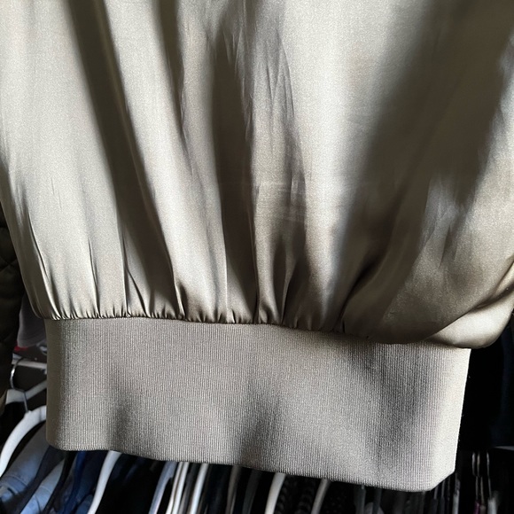 Khaki Green Fitted Satin Bomber Jacket - Picture 6 of 8